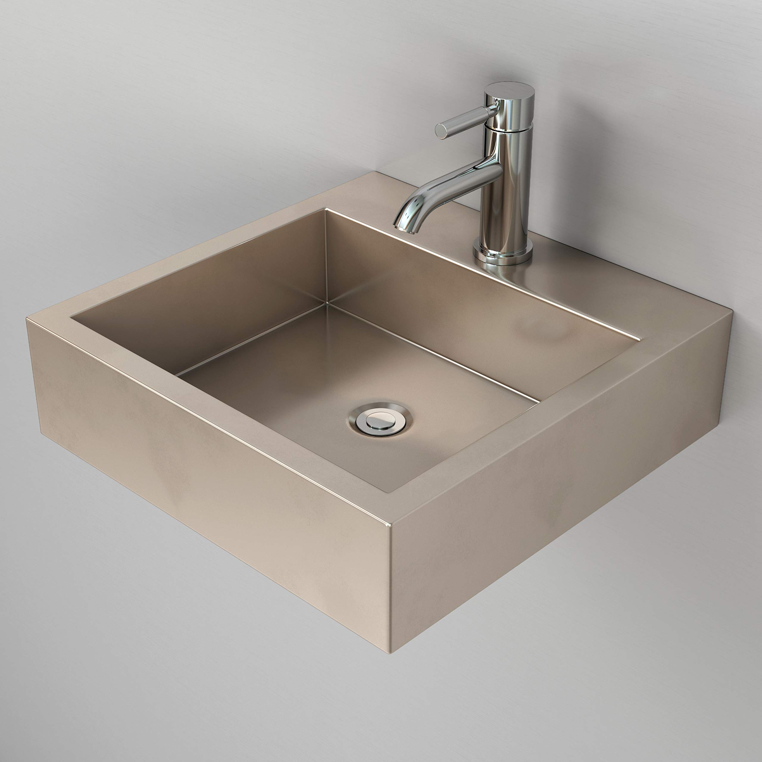 Cantrio MS-005 Above Mount Bathroom Sink, 17.62 x 17.62-Inch