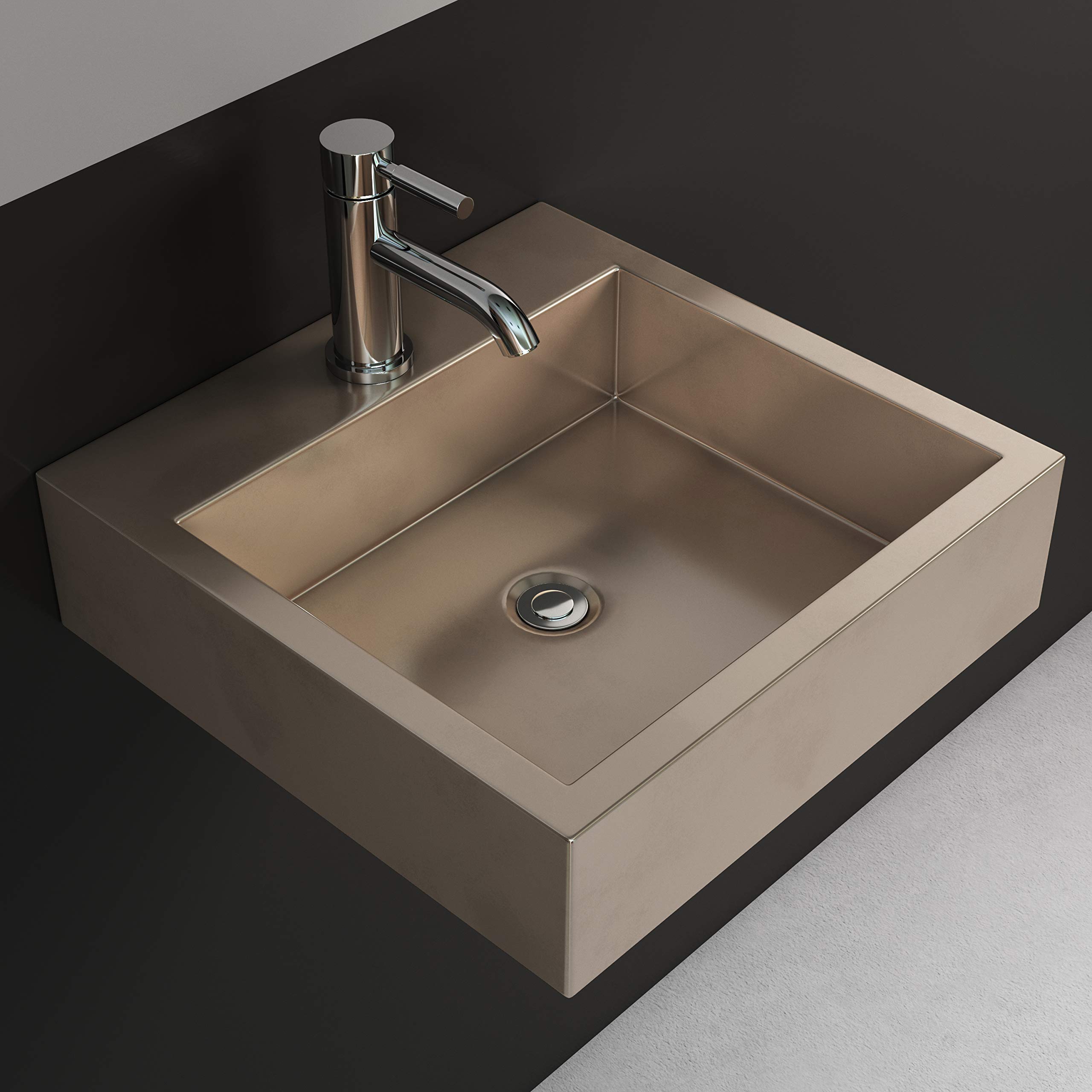 Cantrio MS-005 Above Mount Bathroom Sink, 17.62 x 17.62-Inch