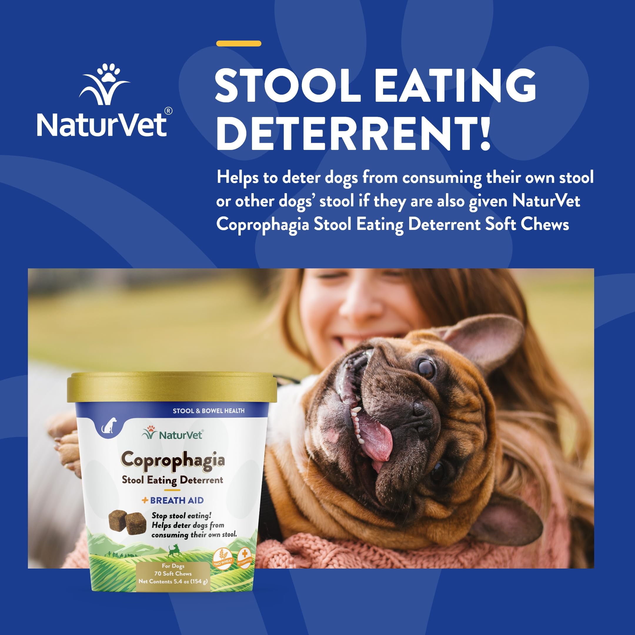 NaturVet – Coprophagia Stool Eating Deterrent Plus Breath Aid – Deters Dogs from Consuming Stool – Enhanced with Breath Freshener, Enzymes & Probiotics – 70 Soft Chews