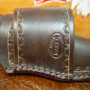 Custom Leather Knife Sheath for a Buck 692 Vanguard or Zipper. Tooled & Dyed Brown_AB