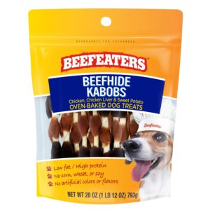 beefeaters dog treats - beefhide kabobs 28oz baked | dog food with real chicken, liver & sweet potato | long-lasting chew | promotes dental health | dog training treats for all dog sizes