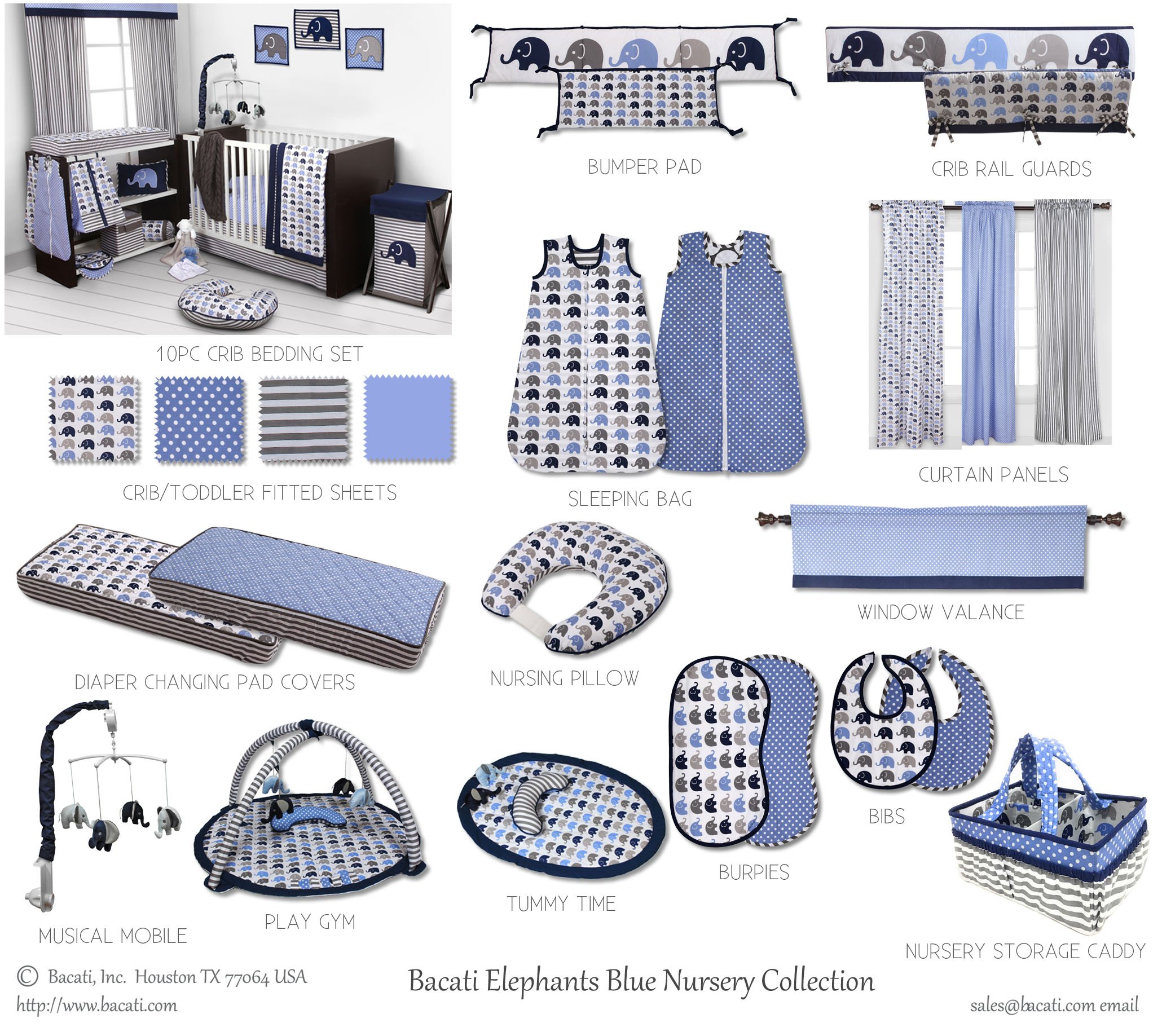 Bacati - Elephants Blue/grey Hamper