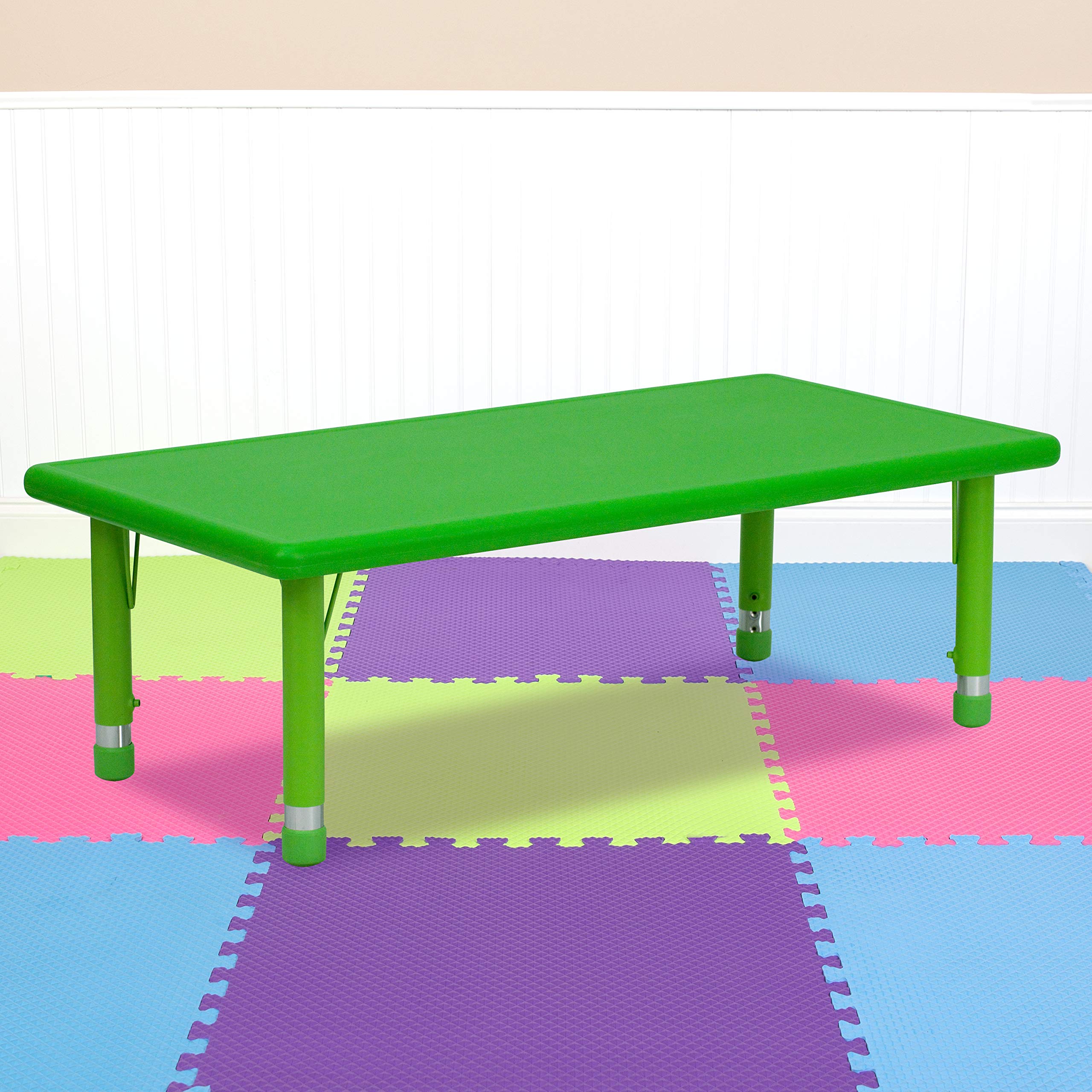 Flash Furniture Rectangular Plastic Height Adjustable Activity Table, 24 x 48, Green