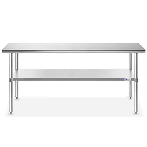 GRIDMANN Stainless Steel Work Table 72 x 24 Inches, NSF Commercial Kitchen Prep Table with Under Shelf for Restaurant and Home