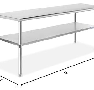 GRIDMANN Stainless Steel Work Table 72 x 24 Inches, NSF Commercial Kitchen Prep Table with Under Shelf for Restaurant and Home