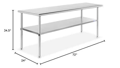 GRIDMANN Stainless Steel Work Table 72 x 24 Inches, NSF Commercial Kitchen Prep Table with Under Shelf for Restaurant and Home