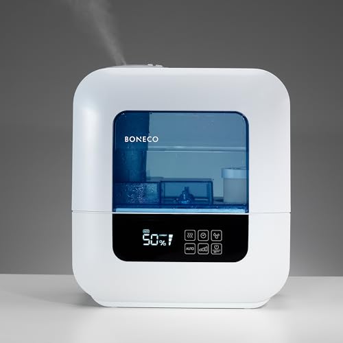 BONECO U700 Whisper Quiet Top Fill Ultrasonic Variable Mist Humidifier for Large Rooms with Self Cleaning Mode, Digital Display, and Auto Shutoff