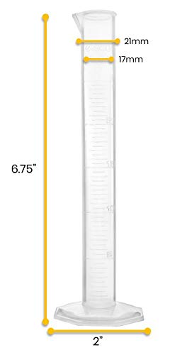 12PK Graduated Cylinders, 25mL - Class B Tolerance - Octagonal Base - Polypropylene Plastic - Industrial Quality, Autoclavable - Eisco Labs