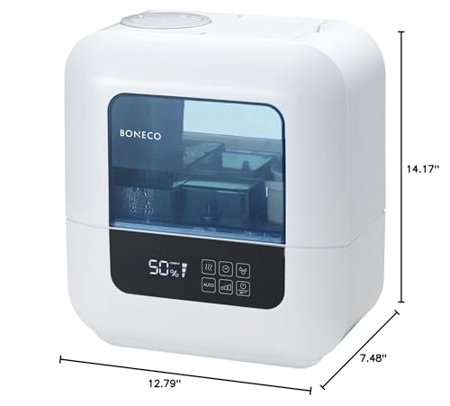 BONECO U700 Whisper Quiet Top Fill Ultrasonic Variable Mist Humidifier for Large Rooms with Self Cleaning Mode, Digital Display, and Auto Shutoff