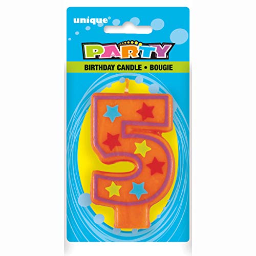 Unique Number 5 Star Birthday Candle, 3.5"", Orange