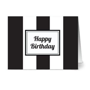 Modern Wide Stripe 'Happy Birthday' Jet.Black - 24 Cards - Blank Cards w/Grey Envelopes Included