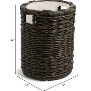 The Basket Lady Small Round Wicker Hamper, 15 in Dia x 22 in H, Antique Walnut Brown