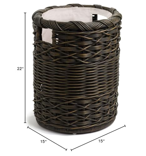 The Basket Lady Small Round Wicker Hamper, 15 in Dia x 22 in H, Antique Walnut Brown