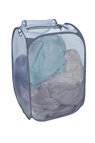 Smart Design Mesh Pop Up Flip Laundry Hamper and Basket - Handles and Side Zipper - Durable Fabric Collapsible Design - Clothes, Toys - Home - Holds 3 Loads - 15 x 25 Inch - Teal