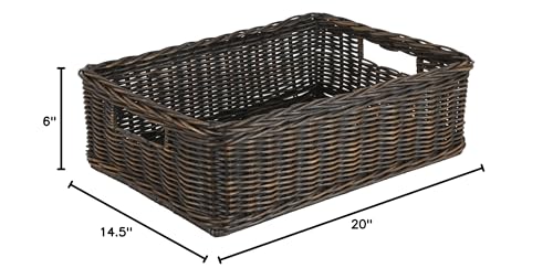 The Basket Lady Under The Bed/Basic Wicker Storage Basket, Medium, 20 in L x 14.5 in W x 6 in H, Antique Walnut Brown