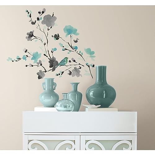 RoomMates RMK2687SCS Blossom Watercolor Bird Branch Peel and Stick Wall Decals, Multi Color