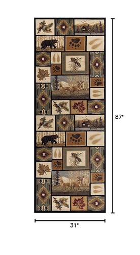 Northern Wildlife Novelty Lodge Pattern Multi-Color Runner Rug, 2.7' x 7'