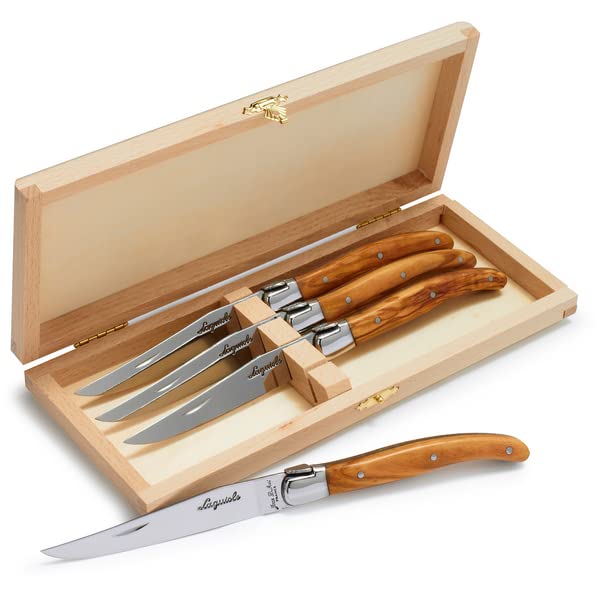 Dubost Laguiole Olivewood Steak Knives, Set of 4