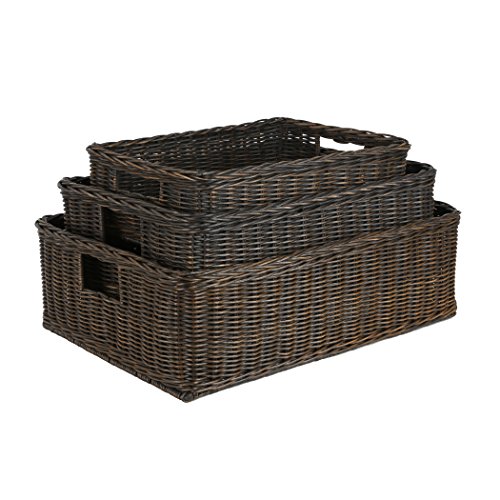 The Basket Lady Under The Bed/Basic Wicker Storage Basket, Medium, 20 in L x 14.5 in W x 6 in H, Antique Walnut Brown