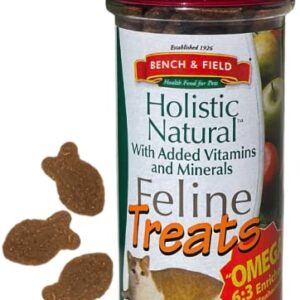 Bench & Field Holistic Natural Healthy Kitty Cat Treats | Crunchy Fish-Shaped Bites | Delicious Seafood Flavored Snack, 3-Ounce (Pack of 2 Bottles)