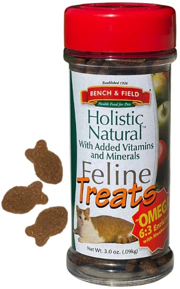 Bench & Field Holistic Natural Healthy Kitty Cat Treats | Crunchy Fish-Shaped Bites | Delicious Seafood Flavored Snack, 3-Ounce (Pack of 2 Bottles)