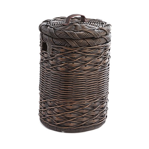 The Basket Lady Small Round Wicker Hamper, 15 in Dia x 22 in H, Antique Walnut Brown