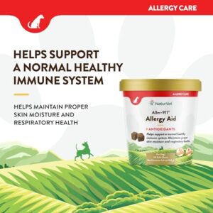 NaturVet Aller-911 Advanced Allergy Aid for Dogs, Cats – Antioxidant-Rich Pet Supplement with Omegas, DHA, EPA – Helps Support Dog Immune System, Cat Respiratory Health, Skin Moisture 70 Soft Chews