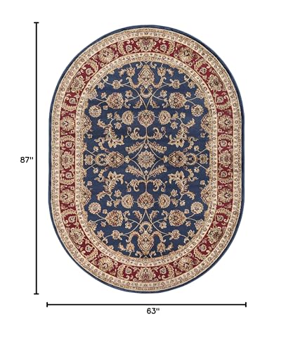 Sariya Transitional Oriental Navy Oval Area Rug, 5' x 7' Oval