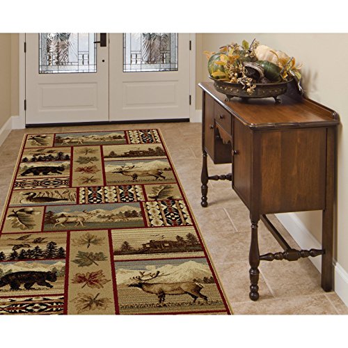 Northern Wildlife Novelty Lodge Pattern Multi-Color Runner Rug, 2.7' x 7'