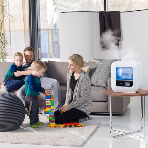 BONECO U700 Whisper Quiet Top Fill Ultrasonic Variable Mist Humidifier for Large Rooms with Self Cleaning Mode, Digital Display, and Auto Shutoff