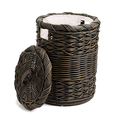 The Basket Lady Small Round Wicker Hamper, 15 in Dia x 22 in H, Antique Walnut Brown