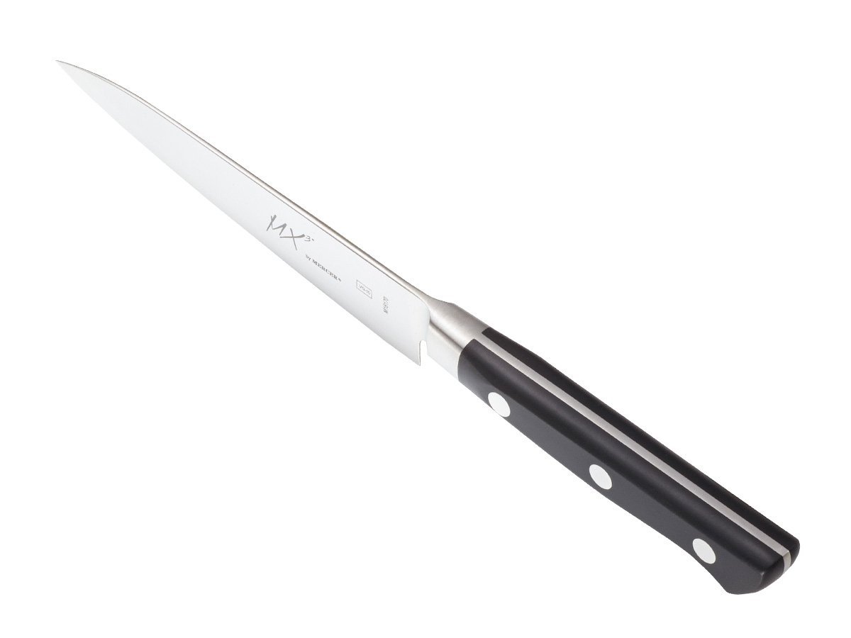 Mercer Culinary MX3 Premium San Mai VG-10 Steel Core Blade Petty Knife, 120mm 5 Inch,Black