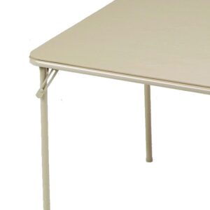 MECO Sudden Comfort 34 by 34 Inch Portable EZ Slide Leg Lock Square Metal Padded Vinyl Top Folding Dining Card Table in Buff Tan