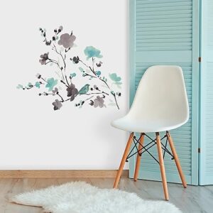 RoomMates RMK2687SCS Blossom Watercolor Bird Branch Peel and Stick Wall Decals, Multi Color