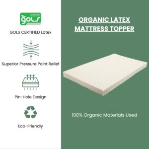 3" Inch Organic Latex Mattress Topper Pad (Medium, Queen Size) GOLS Certified, Back Pain Relief Support, Hypoallergenic, Cooling and Breathable