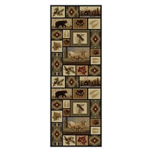 Northern Wildlife Novelty Lodge Pattern Multi-Color Runner Rug, 2.7' x 7'