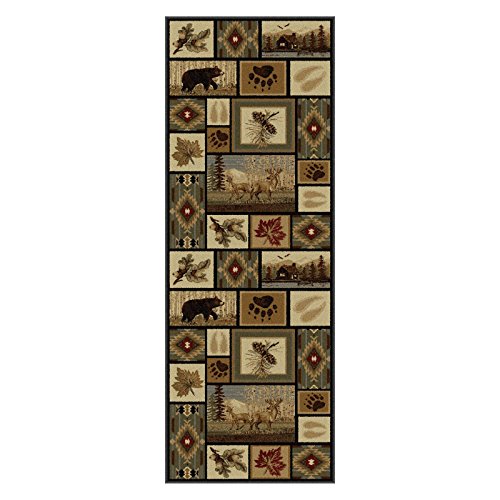 Northern Wildlife Novelty Lodge Pattern Multi-Color Runner Rug, 2.7' x 7'