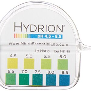 Micro Essential Lab 2210 Plastic Hydrion Vivid Short Range pH Test Paper Dispenser, 4.5 - 8.5 pH, Single Roll