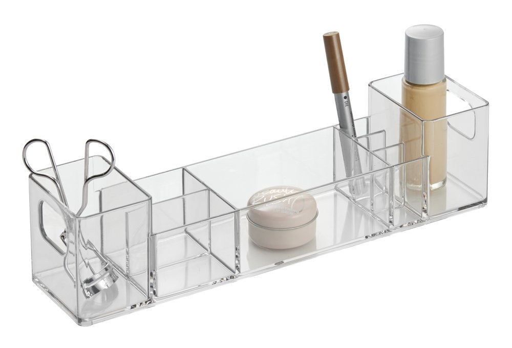 iDesign Clarity 12" Bathroom Vanity Countertop Multi Level Organizer for Cosmetics, Makeup, Vitamins, Medicine - Clear