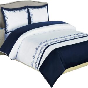 Royal Bedding Navy and White Amalia 3-Piece King/Cal-King Embriodered Comforter Cover (Duvet-Cover-Set) 100% Cotton 300 TC