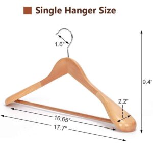 JS HANGER Wooden Suit Hangers, 6 Pack Extra-Wide Shoulder wood Coat Hangers with Non Slip Pant Bar, Extra Smooth and Splinter Free Natural Finish