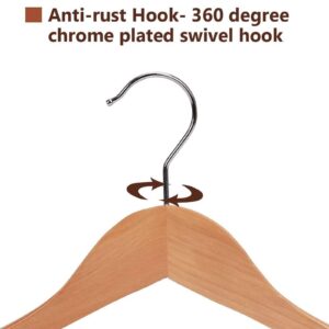 JS HANGER Wooden Suit Hangers, 6 Pack Extra-Wide Shoulder wood Coat Hangers with Non Slip Pant Bar, Extra Smooth and Splinter Free Natural Finish