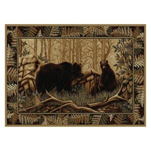 fern bear novelty lodge pattern beige runner rug, 2.7' x 7'