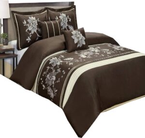 5pc myra king/cal-king embroidered duvet cover set, chocolate, by royal hotel