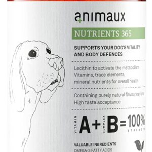 animaux – nutrients 365 for Dogs, All-Natural Vitamins, Healthy Immune System, Vitality, Healthy Skin, Shiny Coat, Raw-Feeding, Puppies, Dogs with Allergies, 60 Chewable Tablets, 60 Days Supply