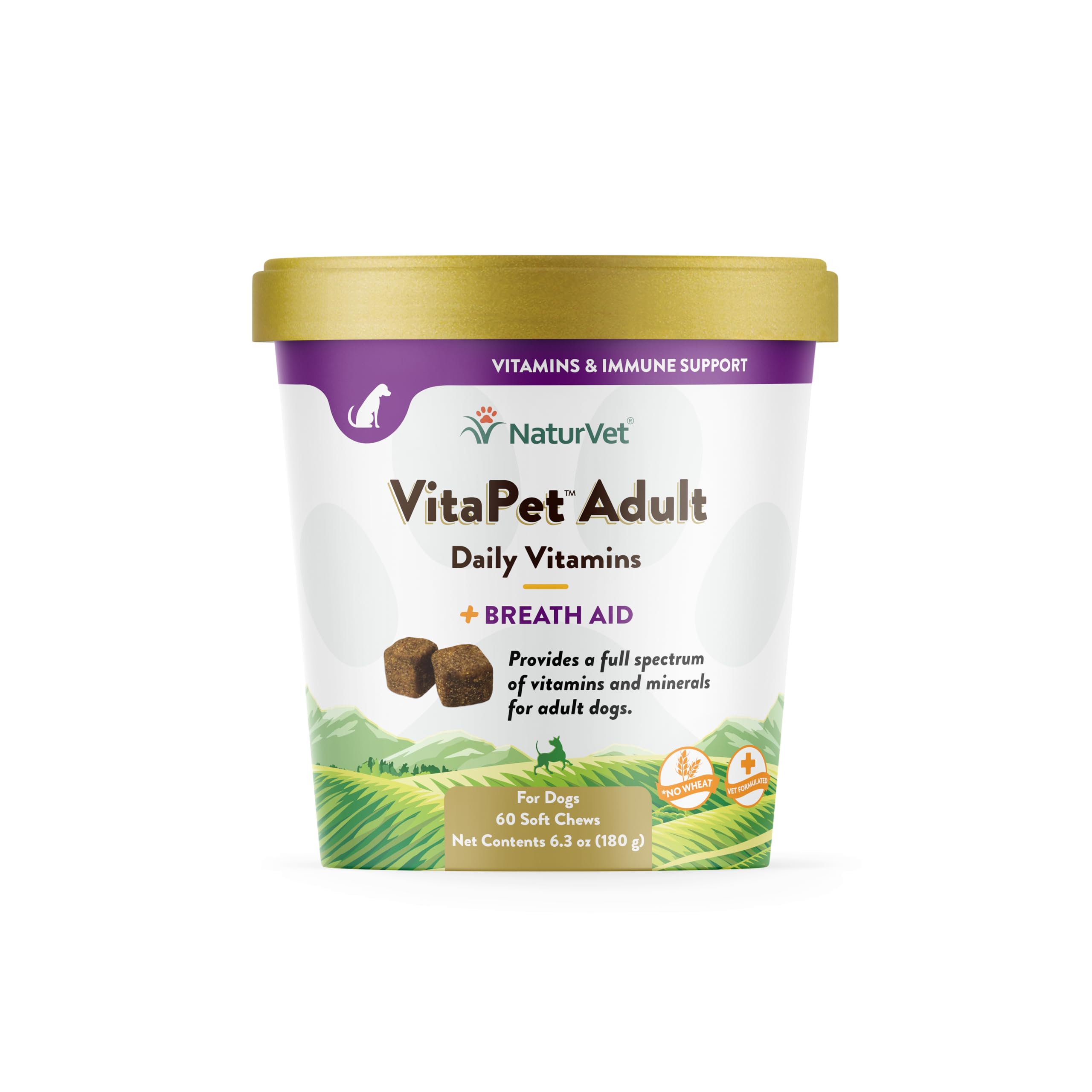 NaturVet VitaPet Adult Daily Vitamins Plus Breath Aid for Adult Dogs, 60 ct Soft Chews, Made in The USA with Globally Source Ingredients