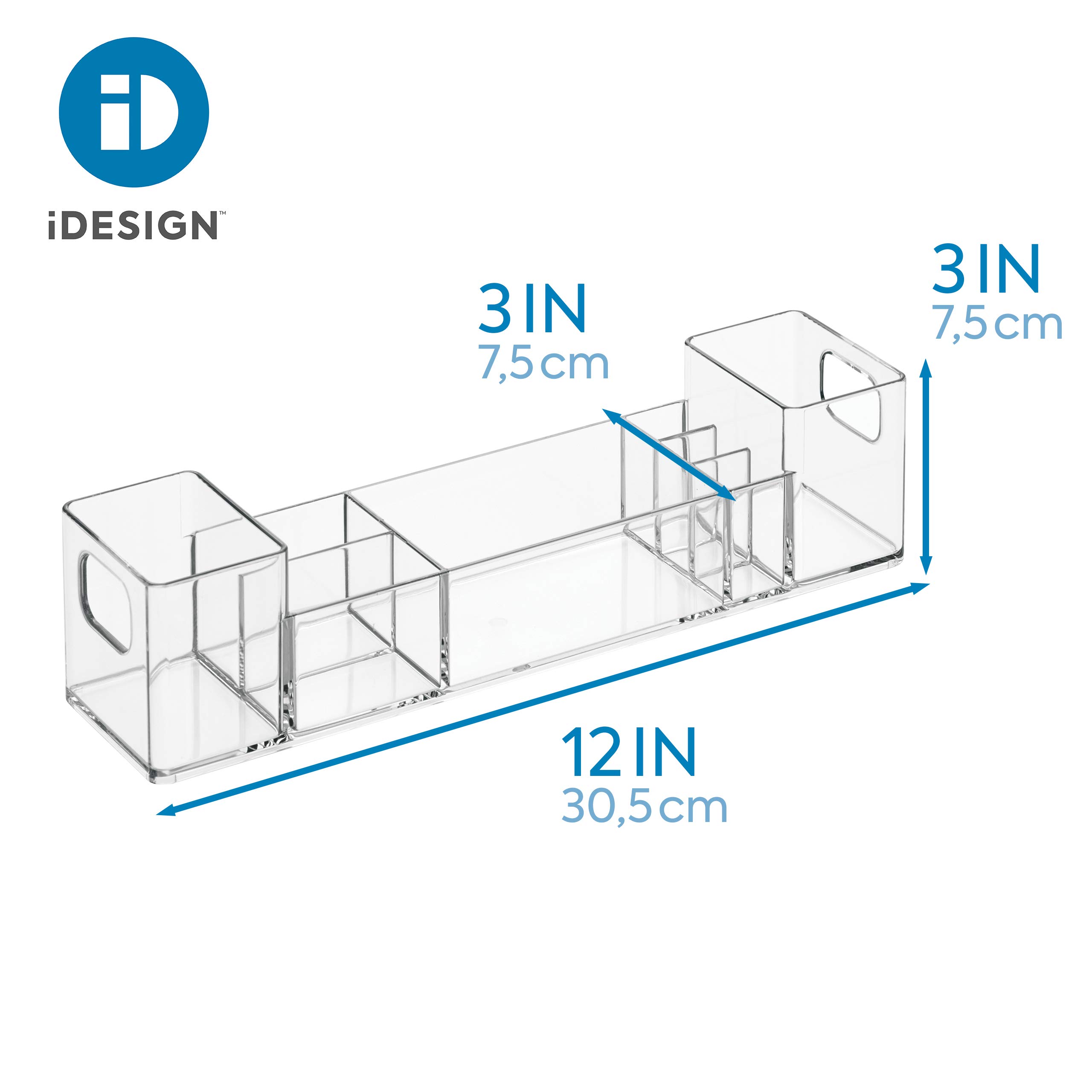 iDesign Clarity 12" Bathroom Vanity Countertop Multi Level Organizer for Cosmetics, Makeup, Vitamins, Medicine - Clear