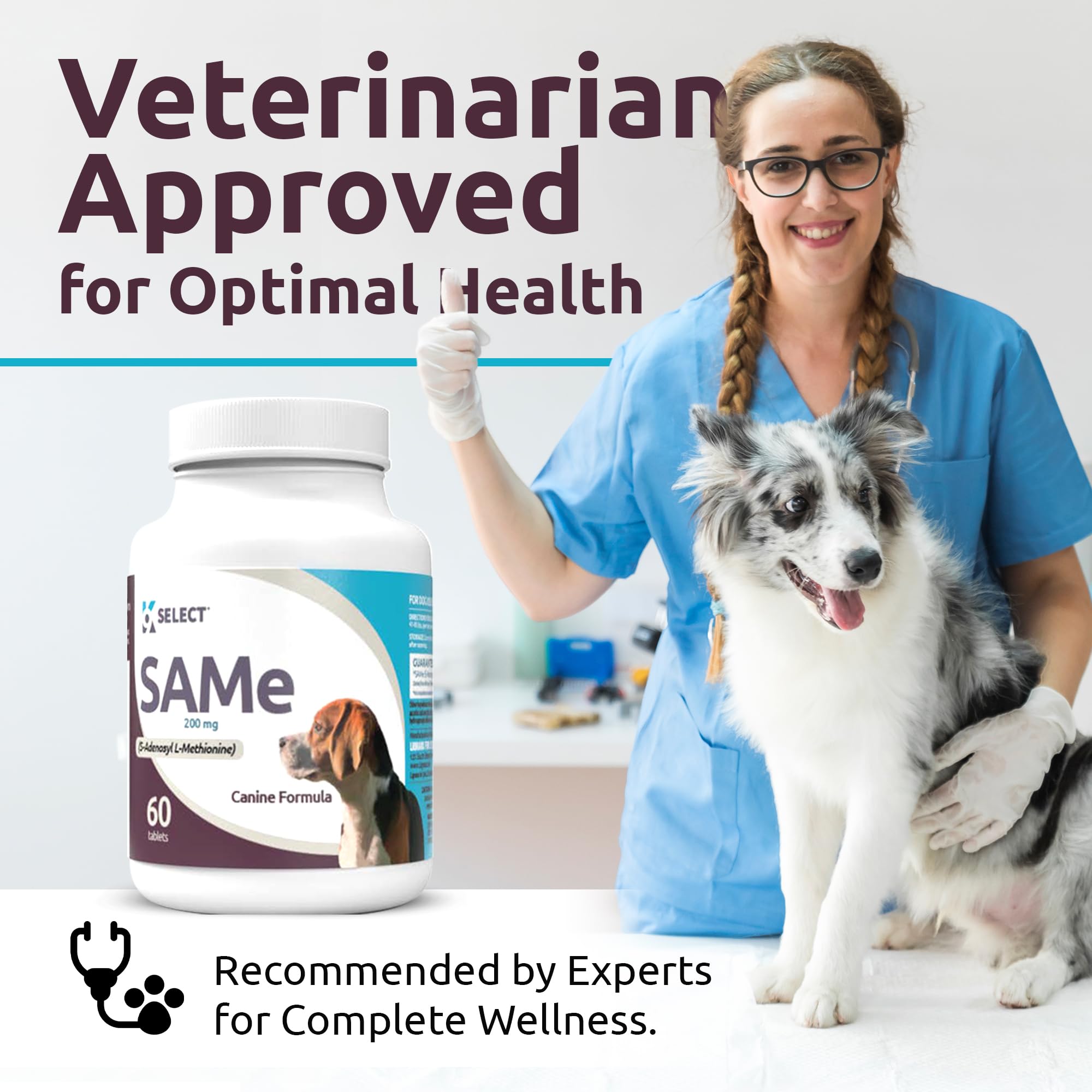 K9 Select SAM-e for Medium and Large Adult Dogs, 60 Tablets, 200mg Active S-Adenosyl L- Methionine, Cognitive and Liver Support Supplement for Dogs, Nutritional Support for Revitalisation