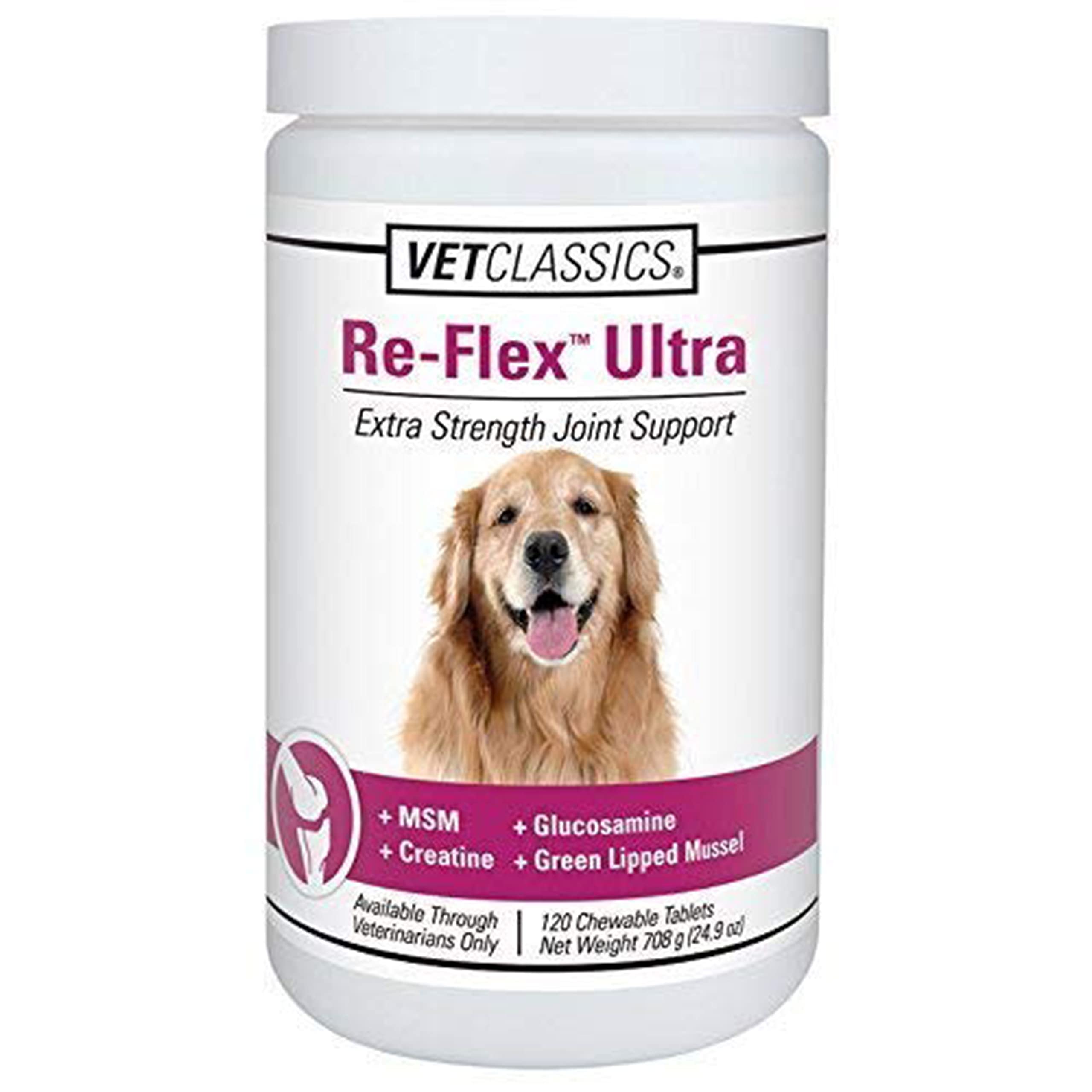 Vet Classics Re-Flex Ultra Extra-Strength Joint Support Dog Supplement – Includes MSM, Creatine, Glucosamine, Green Lipped Mussel – Supports Healthy Dog Joints – Chewable Tablets 120 Ct.