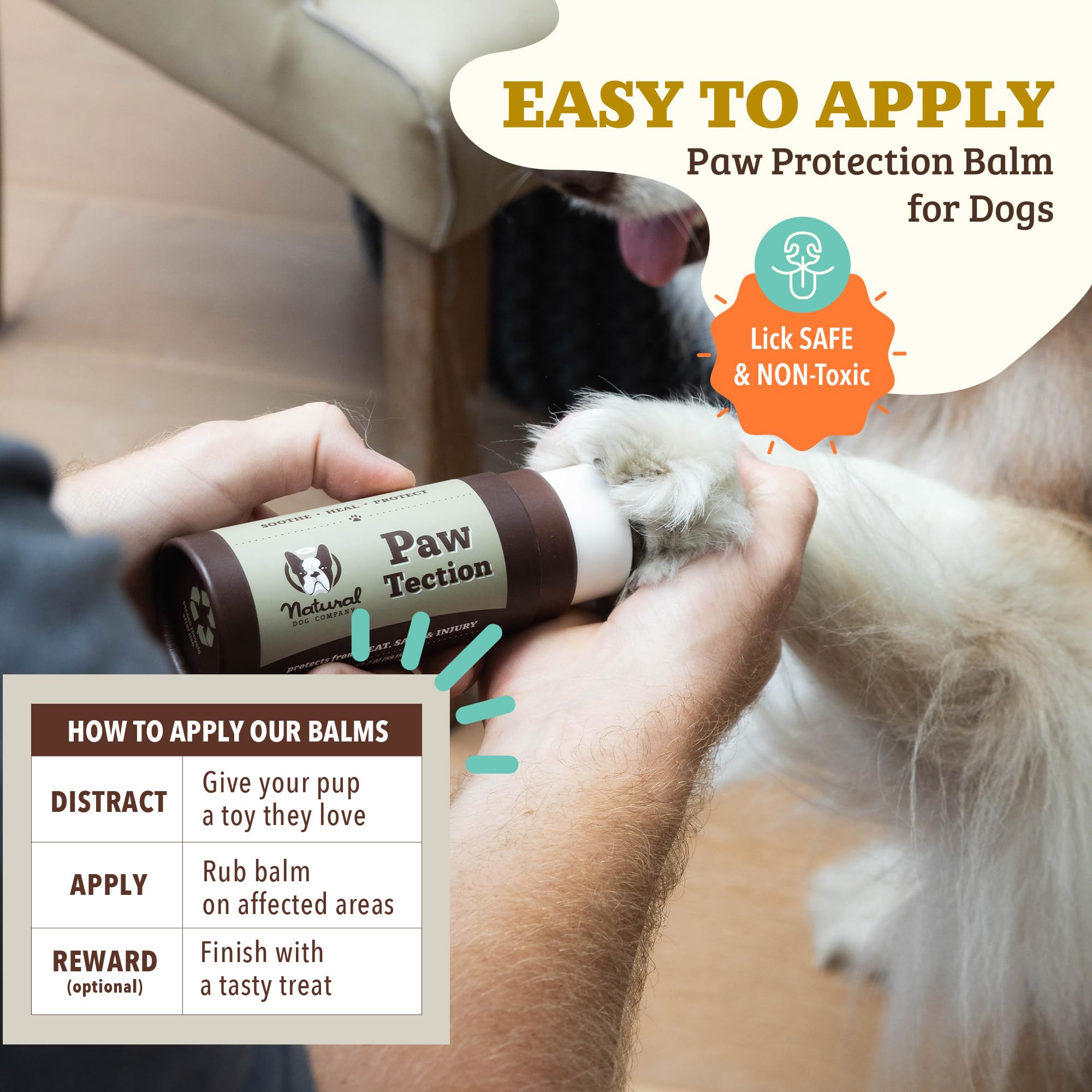 PawTection Balm Stick for Dogs (2oz) All-Natural, Lick-Safe Dog Paw Protector, Moisturizing Dog Paw Balm for Dry, Cracked Pads, Protects Paws from Winter Ice, Salt & Rough Terrain